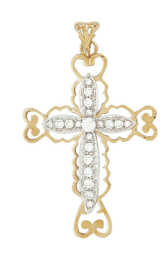 Filigree cross, 9ct & cubic zirconia, 30mm x 40mm