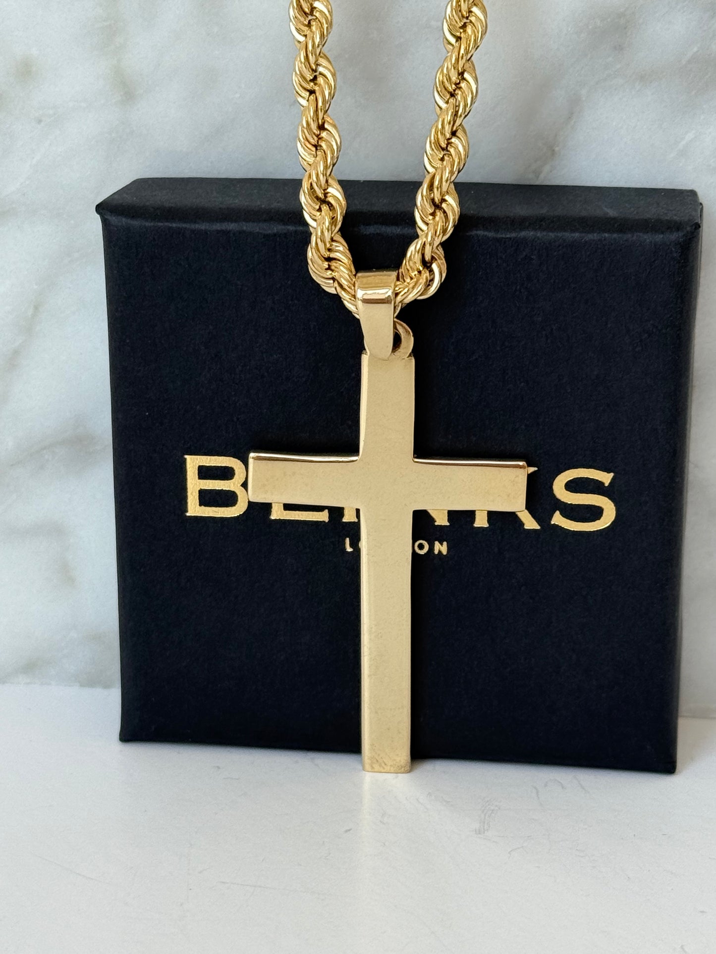 Cross, plain polished, 9ct, 28mm x 55mm