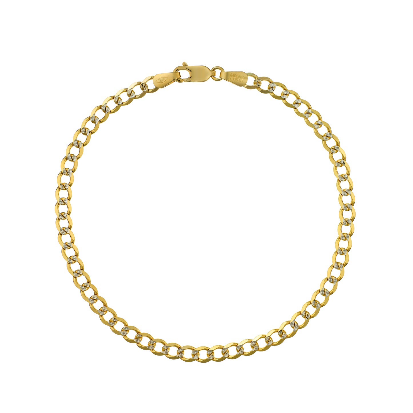 Curb bracelet, 9 ctyellow gold, diamond cut with white gold, 3mm, 8"