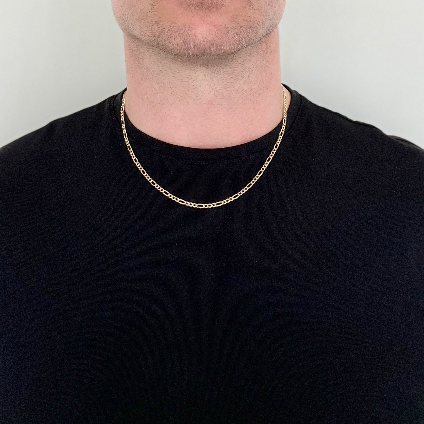 Figaro chain, 9 carat, solid yellow gold, 2.5mm, 20"