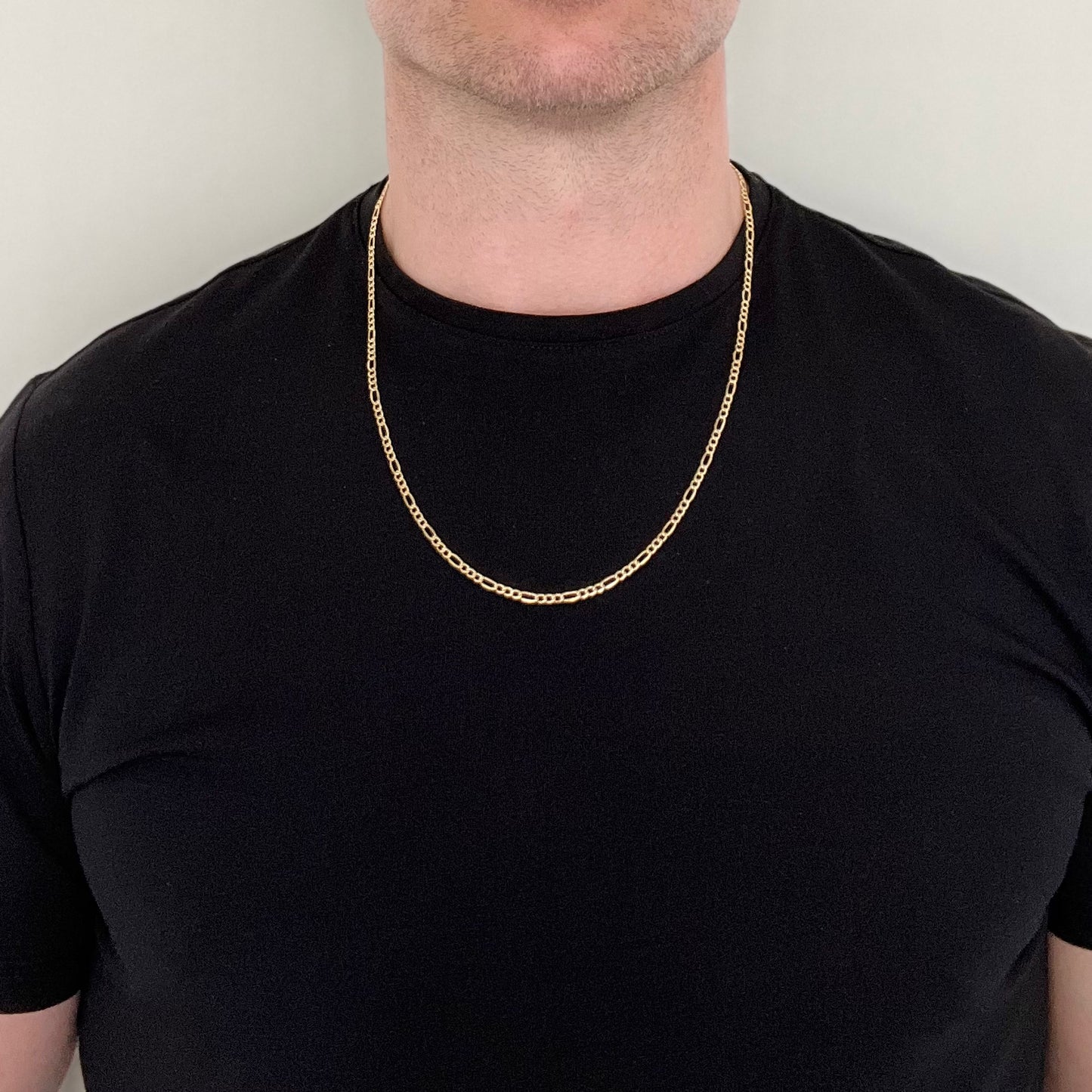 Figaro chain, 9 carat, solid yellow gold, 2.5mm, 24"