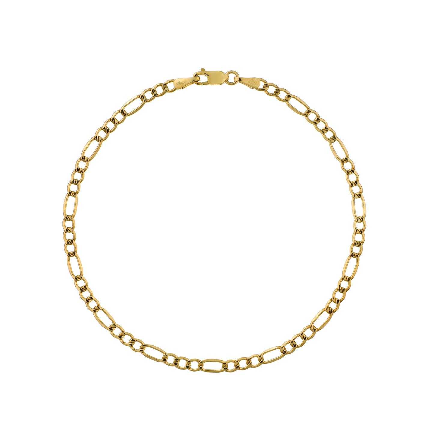 Figaro bracelet, 9 ct solid yellow gold, 2.5mm, 8"