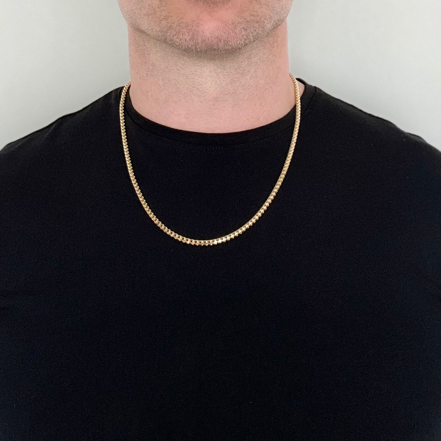Franco chain, Italian made, diamond cut, 9ct yellow gold, 3.5mm, 22"
