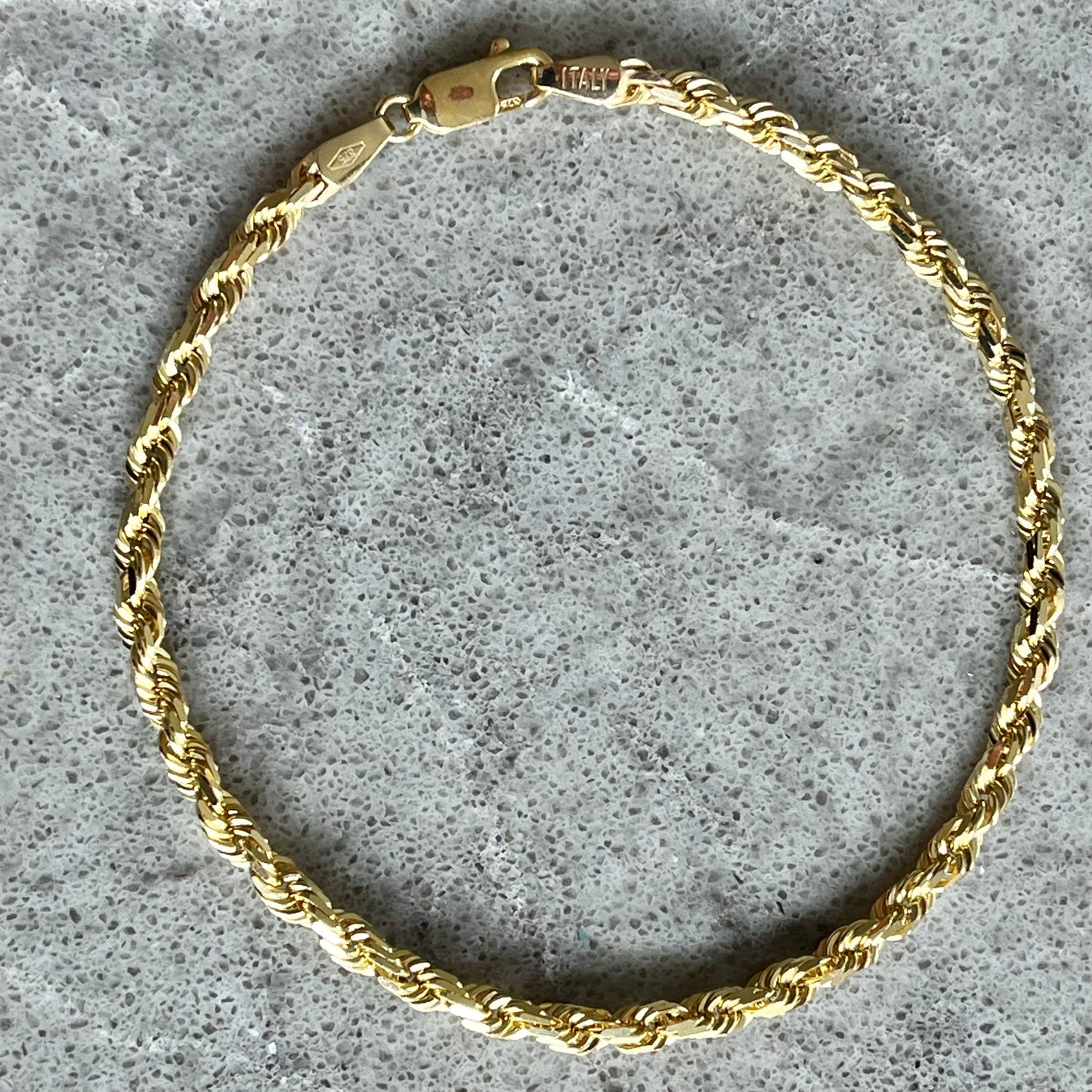 Rope bracelet, 9 carat, semi-solid yellow gold, 3.5mm, 8.5"