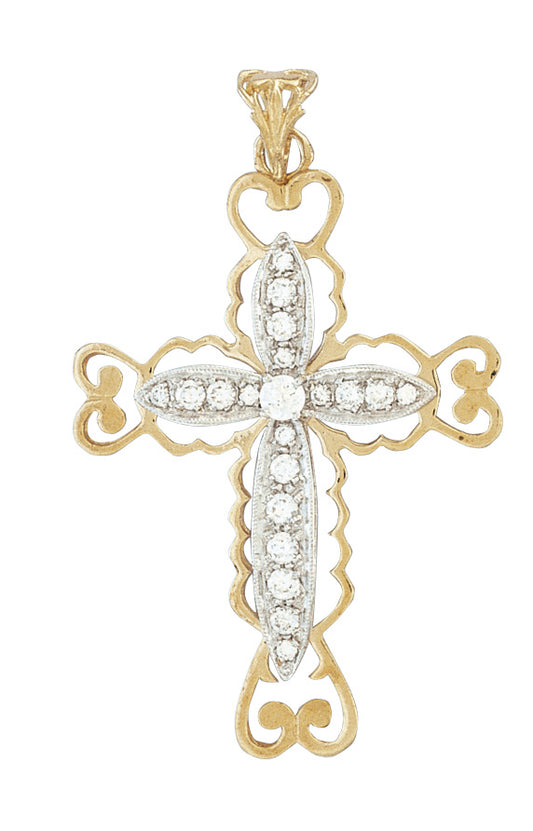 Filigree cross, 9ct & cubic zirconia, 30mm x 40mm