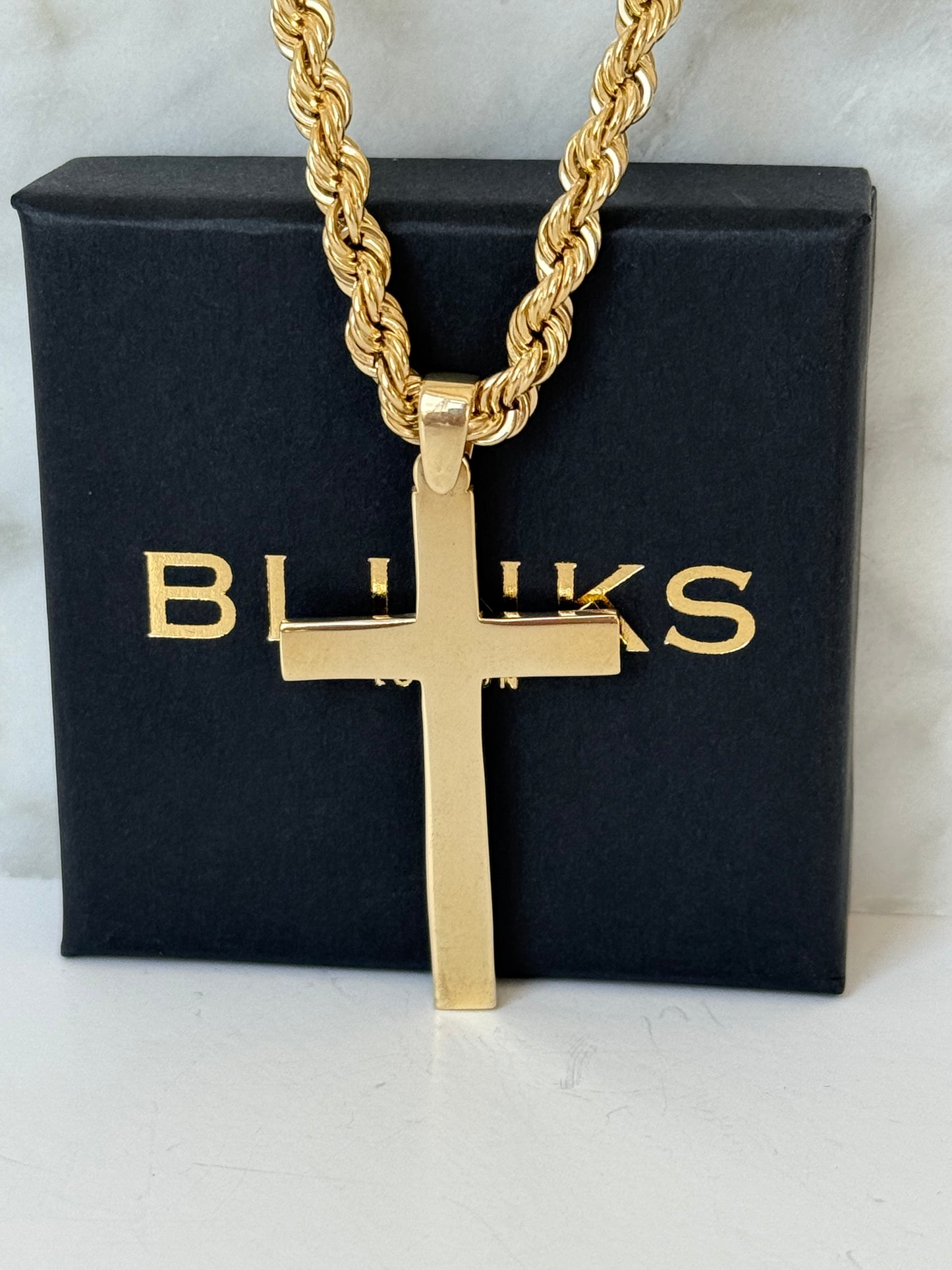 Cross, plain polished, 9ct, 25mm x 45mm