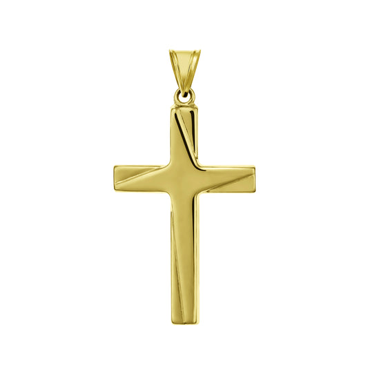 Crucifix, 9 carat, semi-solid yellow gold, bevelled edge, 25mm x 30mm