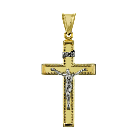 Crucufix, INRI, 9 carat, semi-solid yellow gold, 25mm x 45mm