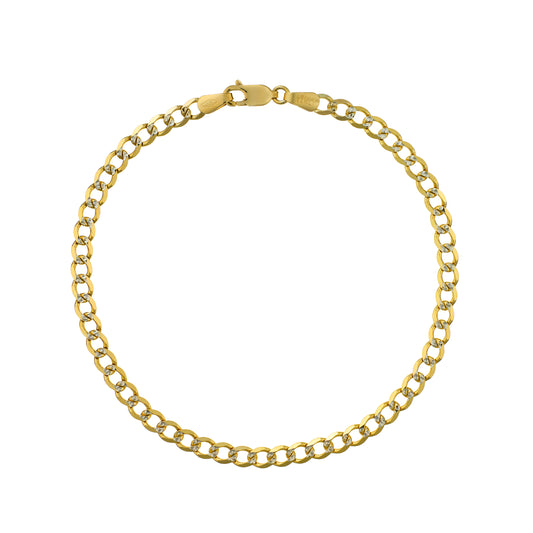 Curb bracelet, 9 ctyellow gold, diamond cut with white gold, 3mm, 8"