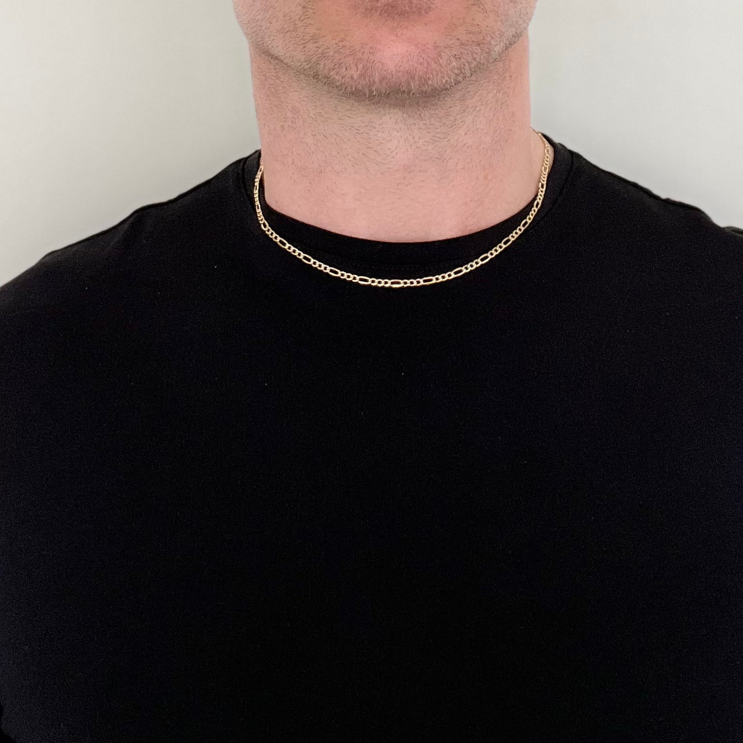 Figaro chain, 9 carat, solid yellow gold, 2.5mm, 18"