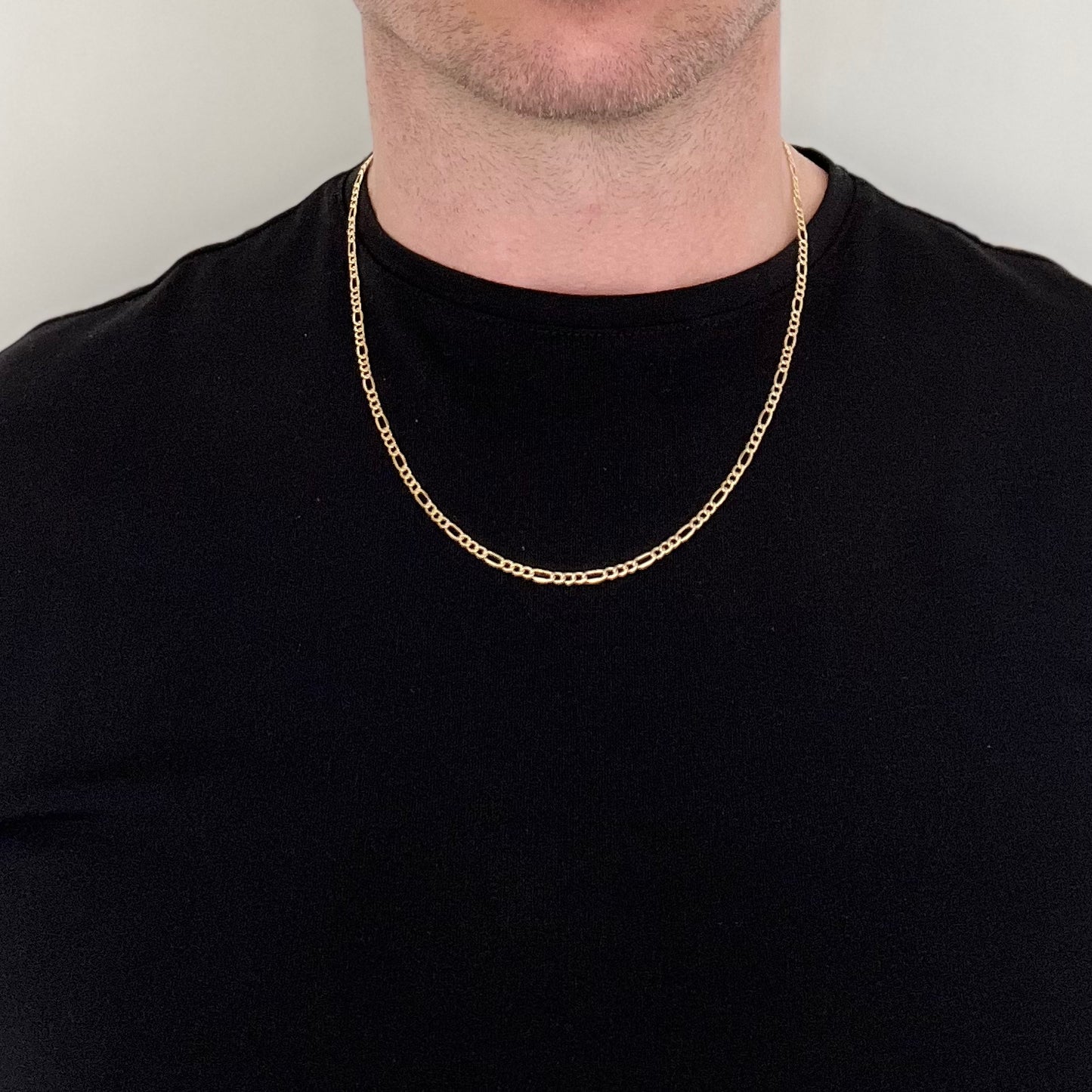 Figaro chain, 9 carat, solid yellow gold, 2.5mm, 22"